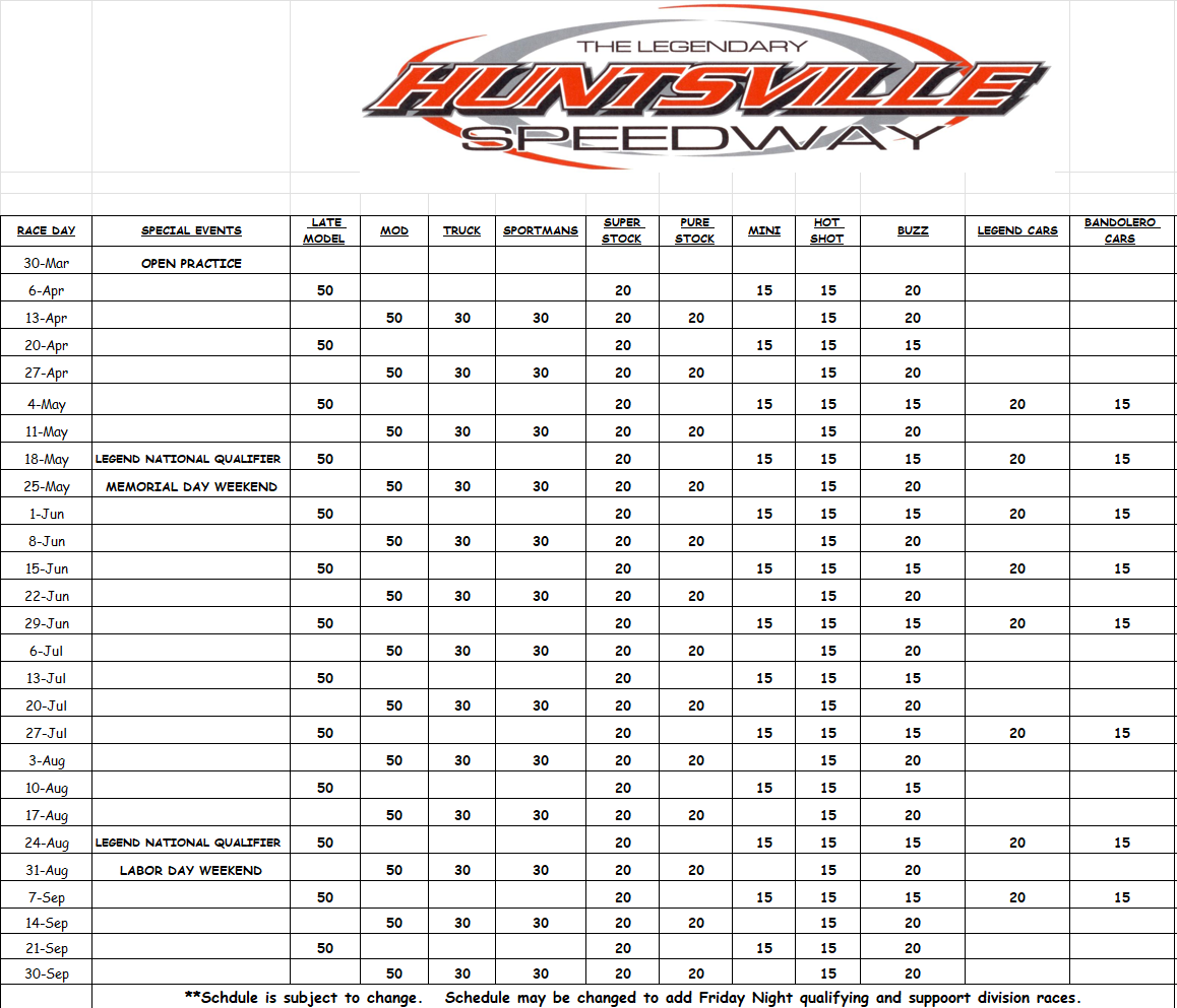 Huntsville Speedway Schedule 2024 – Huntsville Speedway